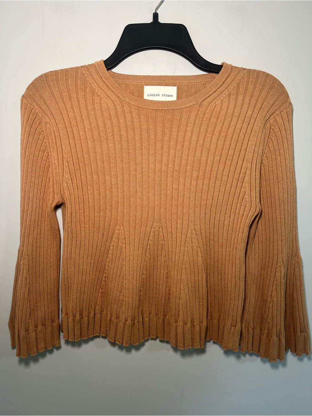 Loulou Studio Camel Ammi Cropped Bell Sleeve Silk Blend Sweater Size M